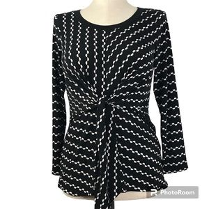 Alfani Women's Blouse Long Sleeve Round neck pullover Black white polka dot Sz S
